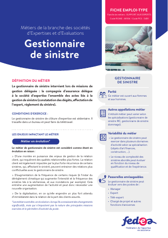 Fiche métier:  Gestionnaire de sinistre