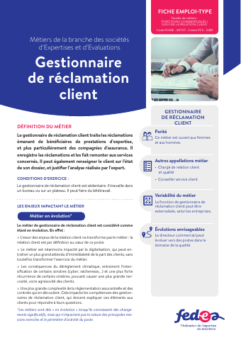 Fiche métier:  Gestionnaire de réclamation client 